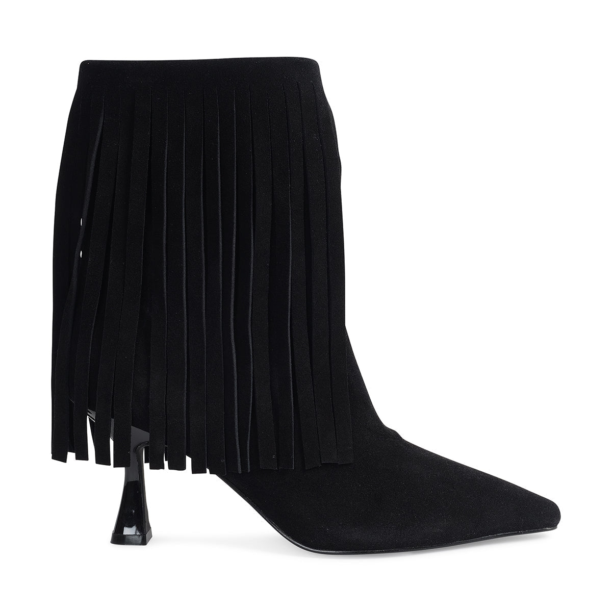 ALTHEA LADIES LEATHER FRINGE BOOTSS-BLACK