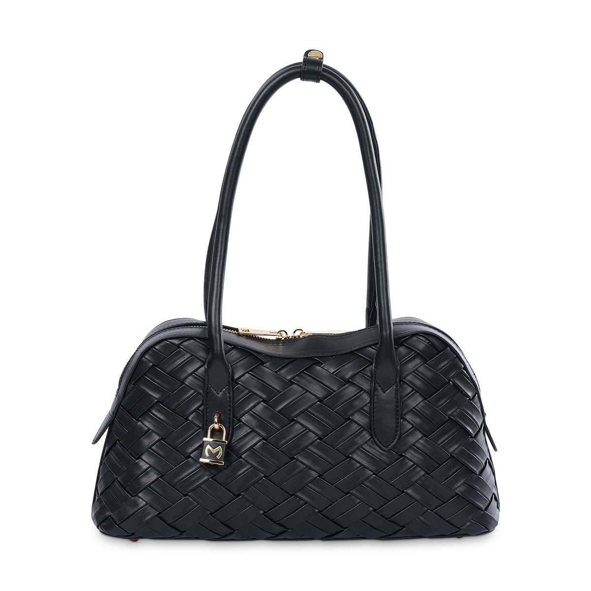 LESLIE WEAVE SHOULDER BAG- Black